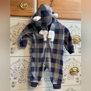 💥4/$20💥 🐻‍❄️ Carter's Fleece Zip Up Navy and Gray Checkered Footie
